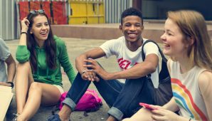 A group of young people sat together