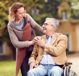 Two people taking outside