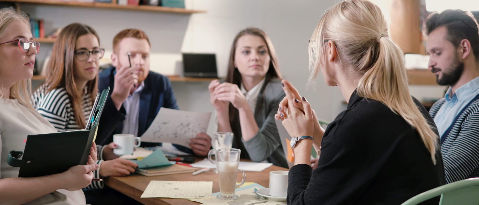 A group of people sat talking